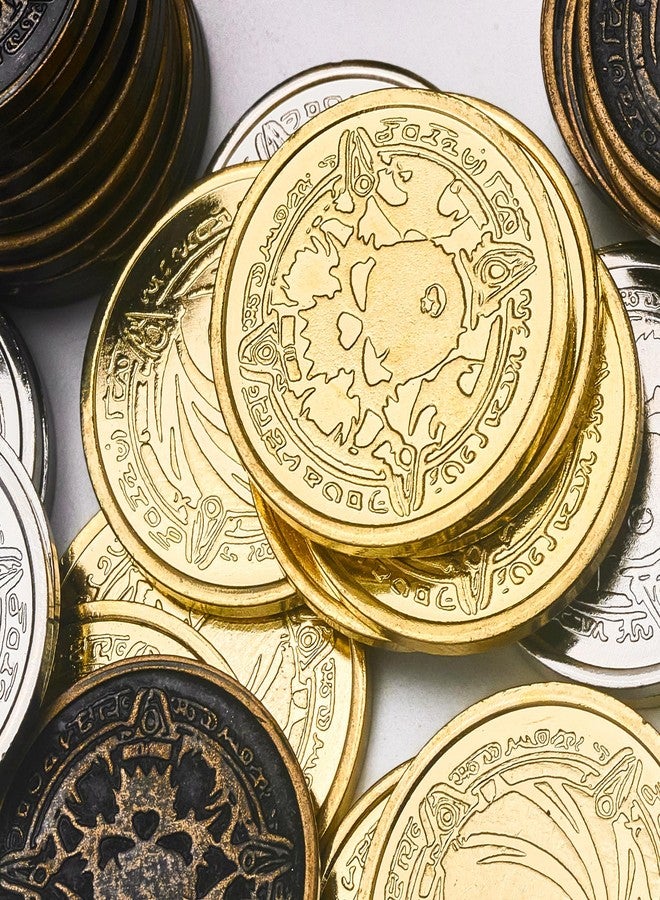 مجموعة عملات القراصنة المعدنية الذهبية من ACTIONDRAKE - 110 قطعة، مناسبة للوحات، والرموز، والعملات المحاكاة، وصناديق الكنوز، ورموز DND المعدنية للعبة Dungeons and Dragons (ذهبية 110 قطعة). - Image 3
